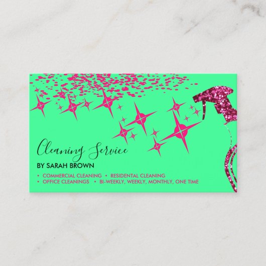 Grünrosa Spray Maid Reinigungshaus funkeln Visitenkarte (Vorderseite)