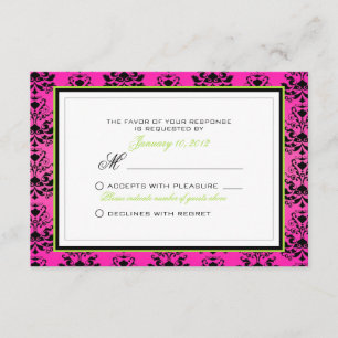 Grünrosa und schwarze Damaske Hochzeitssache UAWG RSVP Karte