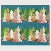 Grünrosa Weiße Weihnachtsbäume Sterne Schnee Aquam Geschenkpapier (Flach)