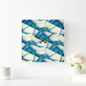 Grünsägen oder Zickzack auf intensiven Zyan bis kö Quadratische Wanduhr (Zuhause)