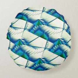Grünsägen oder Zickzack auf intensiven Zyan bis kö Rundes Kissen