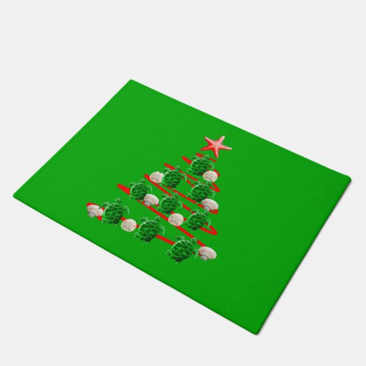 Grünschildkröten Weihnachtsbaum Fußmatte (Schrägansicht)