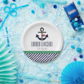 Grünschnabel-und Marine-Blau-Seeanker-Hochzeit Pappteller (Party)