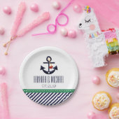 Grünschnabel-und Marine-Blau-Seeanker-Hochzeit Pappteller (Party)