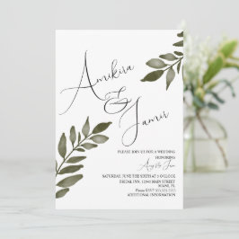 Grünschrift für die Hochzeit von Watercolor-Leaf-Z Einladung