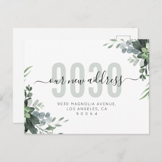 Grünschrift Unsere neue Adresse, die wir bewegt ha Ankündigungspostkarte (Vorne/Hinten)