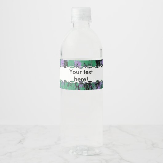 Grünschwarze lila Textur Wasserflaschenetikett (Vorderseite)