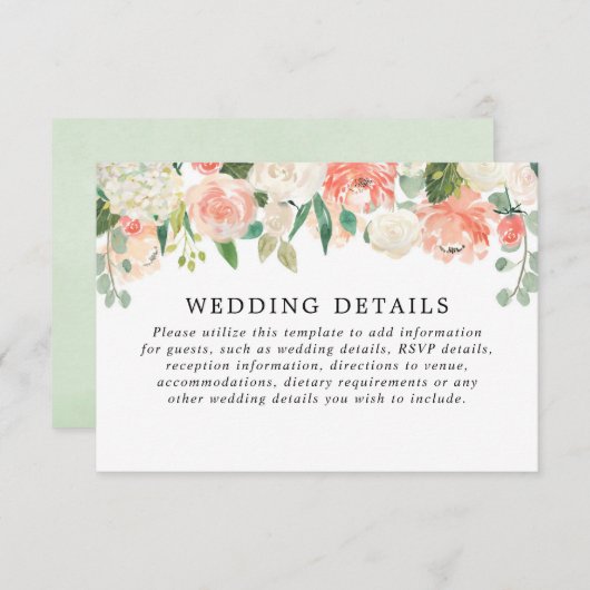 Grünsommerfrühlings-Hochzeitsdetails des Begleitkarte (Vorne/Hinten)