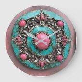 Grünspan- und Rosaperl-Metallkunst Große Wanduhr (Vorderseite)