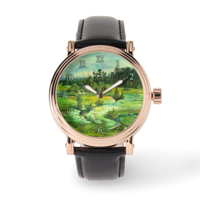 Grüntal-Malerei Wasserfarbe Armbanduhr (Vorderseite)