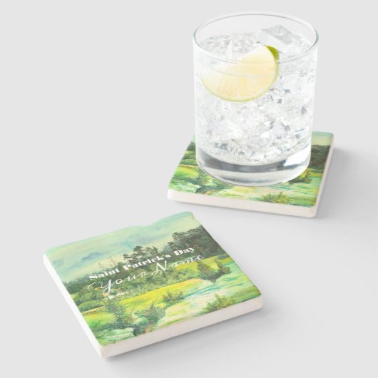 Grüntal-Malerei Wasserfarbe Steinuntersetzer (Seitenansicht)