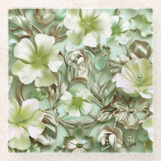 Grüntöne, Blumenmuster Glasuntersetzer (Vorderseite)