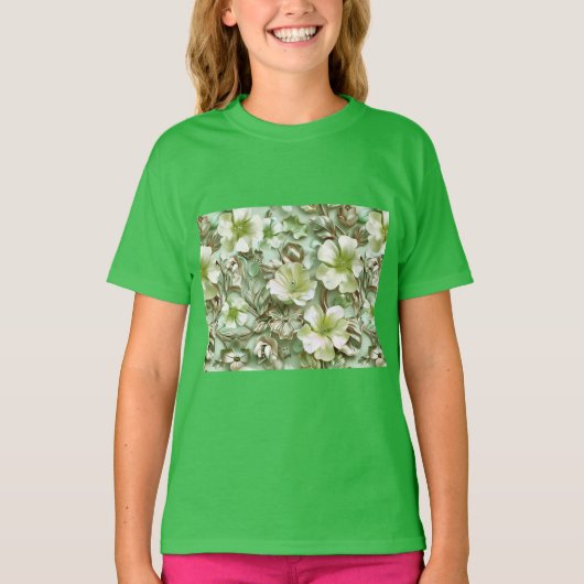 Grüntöne, Blumenmuster T-Shirt (Vorderseite)