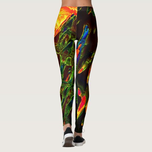 Grüntöne, die in Flammen entwässert werden Leggings (Rückseite)