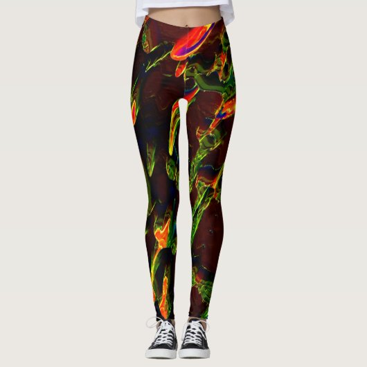 Grüntöne, die in Flammen entwässert werden Leggings (Vorderseite)