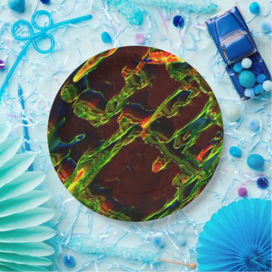 Grüntöne, die in Flammen entwässert werden Pappteller (Party)