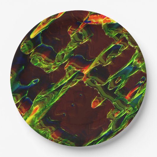 Grüntöne, die in Flammen entwässert werden Pappteller (Vorderseite)