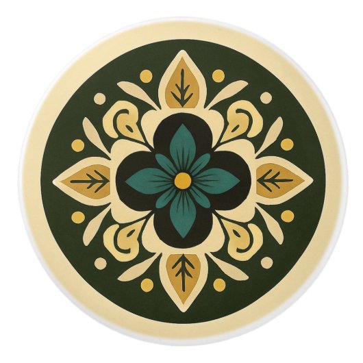 Grüntöne, Gold und Creme Hauptstadtkultur Keramikknauf (Vorderseite)