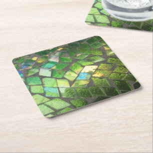 Grüntöne Mosaikglas Rechteckiger Pappuntersetzer