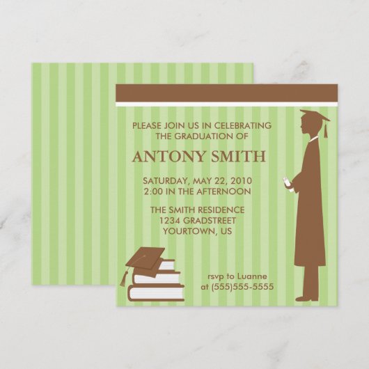Grüntöne Stripes Abschluss Einladung (Vorne/Hinten)