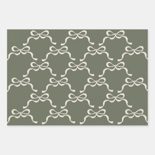 Grüntöne und Creme-Ribbons Geschenkpapier Set (Vorderseite 3)