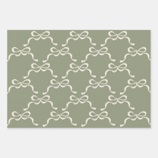 Grüntöne und Creme-Ribbons Geschenkpapier Set (Vorderseite 2)