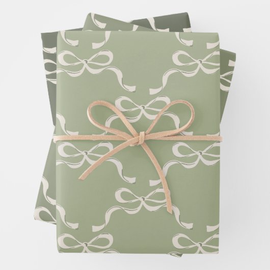 Grüntöne und Creme-Ribbons Geschenkpapier Set (Beispiel)