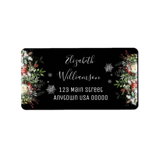 Grüntöne und Schneeflocken Adressaufkleber (Vorne)