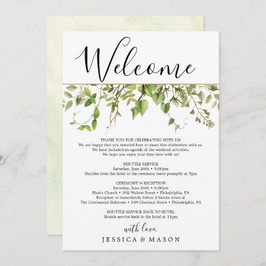 Grüntöne von Waldland Hochzeitstag Begrüßungsschre Programm (Vorne/Hinten)