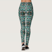 Grüntürkisfarbene Ornamente Leggings (Rückseite)