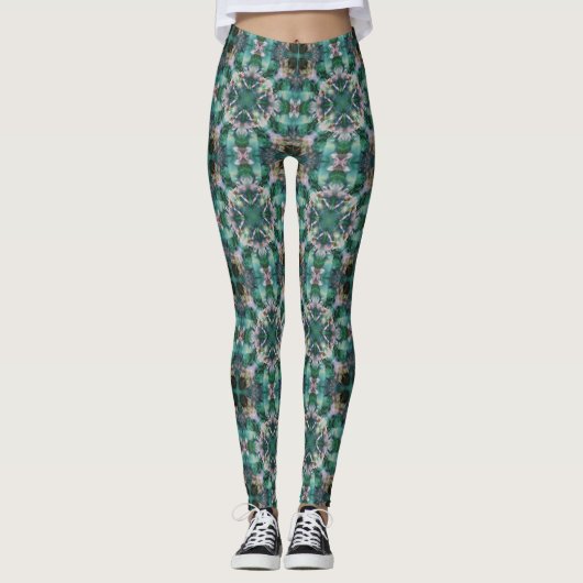 Grüntürkisfarbene Ornamente Leggings (Vorderseite)