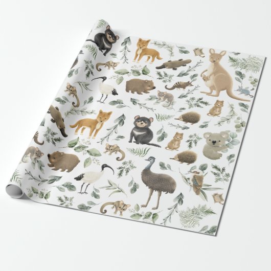 Grünwald Australian Animals Baby Birthday Geschenkpapier (Ungerollt)