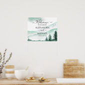 Grünwald Berg Rustikale Wasserfarbenhochzeit Poster (Küche)