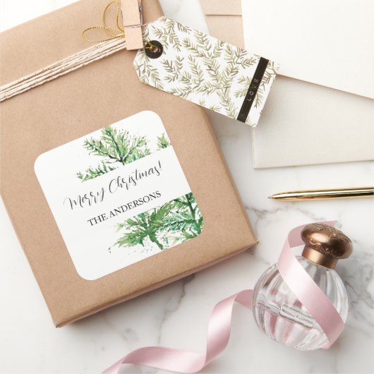 Grünwald mit künstlerischer Wasserfarbe Quadratischer Aufkleber (Schenken)