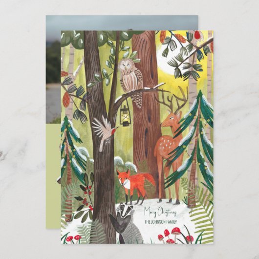 Grünwald mit Waldtieren Weihnachten Foto (Vorne/Hinten)