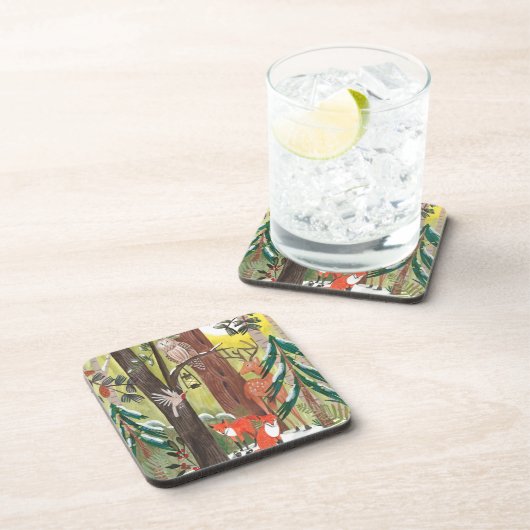 Grünwald mit Winterwaldtieren Getränkeuntersetzer (Rechte Seite)