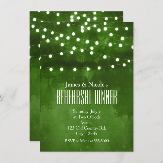 Grünwald Rustikale Saitenlichter Probe Abendessen Einladung (Vorne/Hinten)