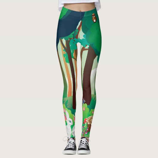 Grünwald und niedliche Tiere Leggings (Vorderseite)