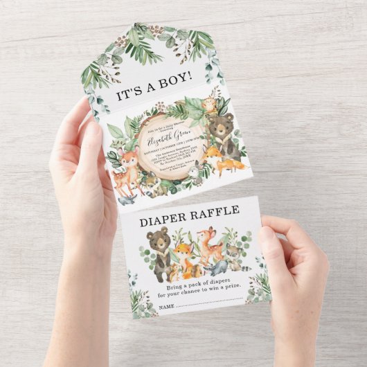 Grünwald Waldtiere Kinderdusche All In One Einladung (Abreißen)