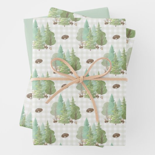 Grünwaldbäume Pilze Geschenkpapier Set (Beispiel)