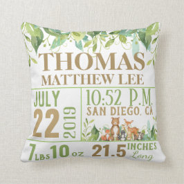 Grünwaldtiere Birth Stats Boy Kinderzimmer Kissen