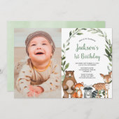 Grünwaldtiere Junge 1. Geburtstag Foto Einladung (Vorne/Hinten)