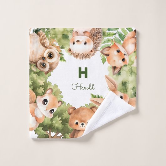 Grünwaldtiere Mit Monogramm Waldland Badhandtuch Set (Waschlappen)