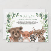 Grünwaldtiere Wild One Birthday Einladung (Vorderseite)