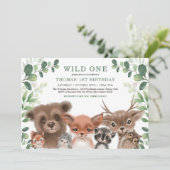 Grünwaldtiere Wild One Birthday Einladung (Stehend Vorderseite)