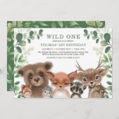 Grünwaldtiere Wild One Birthday Einladung (Vorne/Hinten)