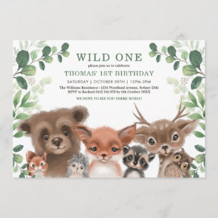 Grünwaldtiere Wild One Birthday Einladung