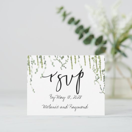 Grünweine Hochzeit RSVP 2 Mail Back Card (Stehend Vorderseite)