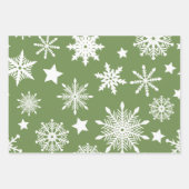 GRÜNWEISSE FERIENWOHNUNGEN SNOWFLAKES STARS STREIF GESCHENKPAPIER SET (Vorderseite)