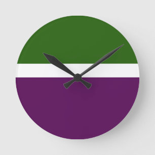 Grünweißes Lila Schlichtes Farbblockdesign Runde Wanduhr